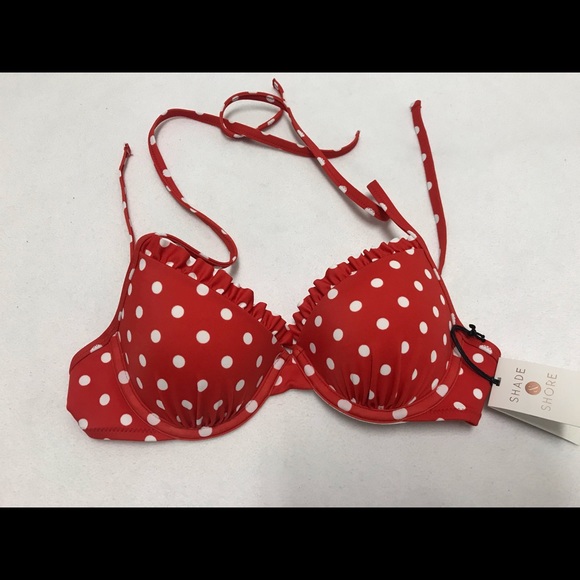 red bikini with white polka dots